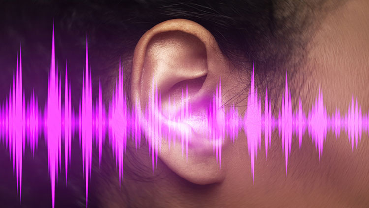 Pink sound waves travelling though an ear
