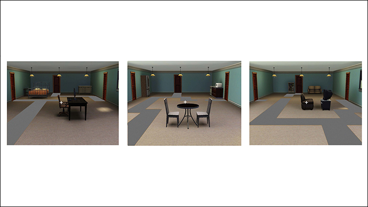 Example images from the experimental scans. The correct answers for the categorization task (from left to right) are bedroom, kitchen, living room. The correct answers for the navigation task (from left to right) are “left”, “center”, “right”. Note that each task was performed on the exact same image.